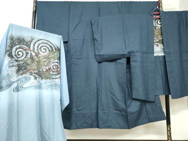 平和屋着物●男性 紬 アンサンブル 長襦袢（無双仕立て）セット 120亀甲 総詰め 正絹 逸品 DABB0844ud