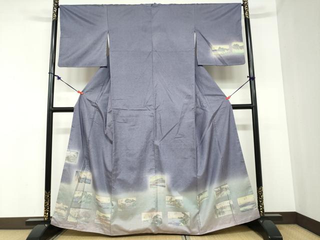 平和屋着物●本場染大島紬 訪問着 東海道五十三次 暈し染め 正絹 逸品 DABB0846ud