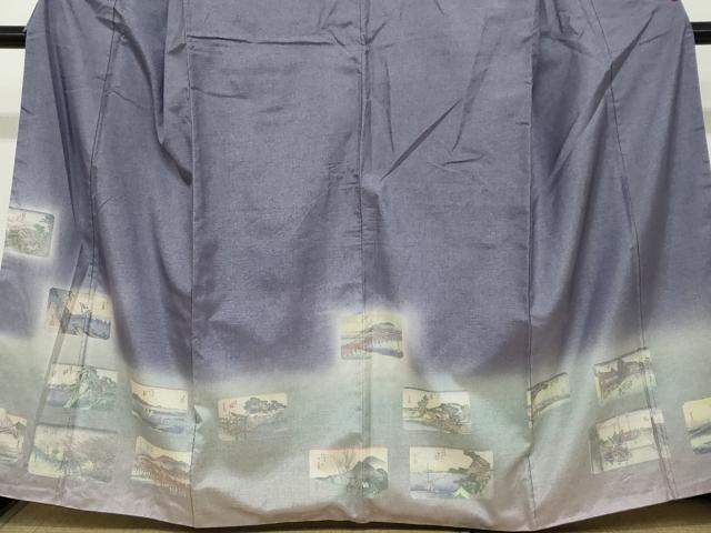 平和屋着物●本場染大島紬 訪問着 東海道五十三次 暈し染め 正絹 逸品 DABB0846ud