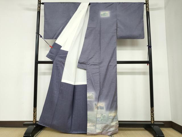 平和屋着物●本場染大島紬 訪問着 東海道五十三次 暈し染め 正絹 逸品 DABB0846ud