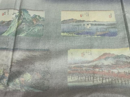 平和屋着物●本場染大島紬 訪問着 東海道五十三次 暈し染め 正絹 逸品 DABB0846ud