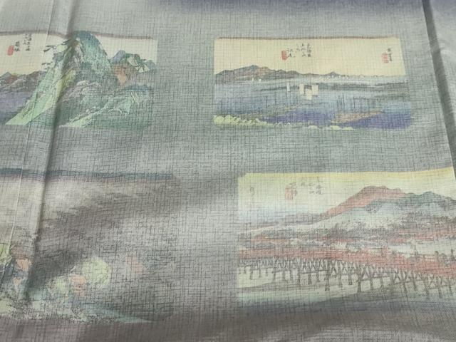 平和屋着物●本場染大島紬 訪問着 東海道五十三次 暈し染め 正絹 逸品 DABB0846ud