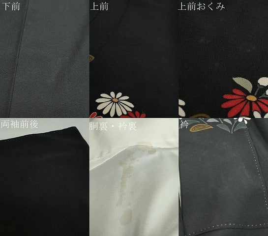 平和屋着物●ファッションブランド CELINE セリーヌ 訪問着 草花文 黒地 金彩 正絹 逸品 DABB0847ud