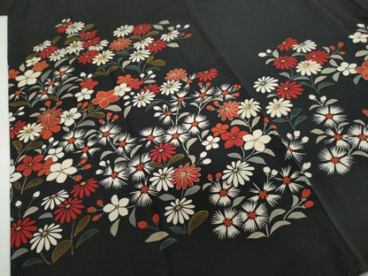 平和屋着物●ファッションブランド CELINE セリーヌ 訪問着 草花文 黒地 金彩 正絹 逸品 DABB0847ud