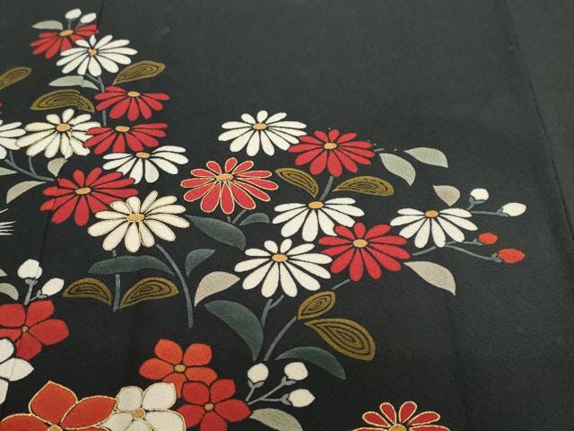 平和屋着物●ファッションブランド CELINE セリーヌ 訪問着 草花文 黒地 金彩 正絹 逸品 DABB0847ud
