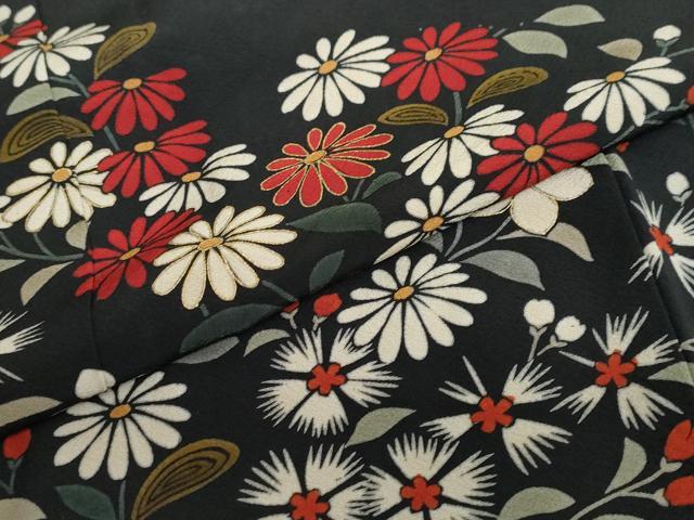 平和屋着物●ファッションブランド CELINE セリーヌ 訪問着 草花文 黒地 金彩 正絹 逸品 DABB0847ud