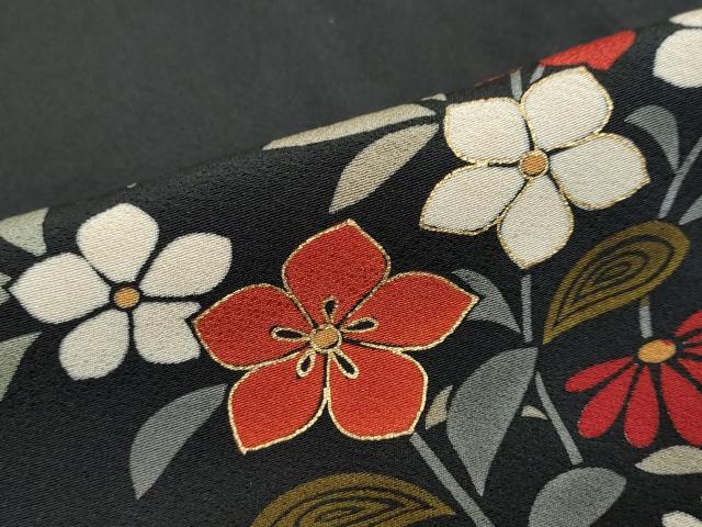 平和屋着物●ファッションブランド CELINE セリーヌ 訪問着 草花文 黒地 金彩 正絹 逸品 DABB0847ud
