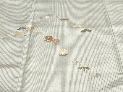 平和屋着物●中国三大刺繍 相良刺繍 総刺繍 訪問着 紬地 草花文 金糸 三越扱い ロング丈 正絹 逸品 DABB0849ud