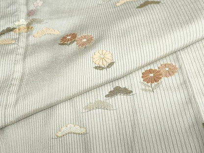 平和屋着物●中国三大刺繍 相良刺繍 総刺繍 訪問着 紬地 草花文 金糸 三越扱い ロング丈 正絹 逸品 DABB0849ud