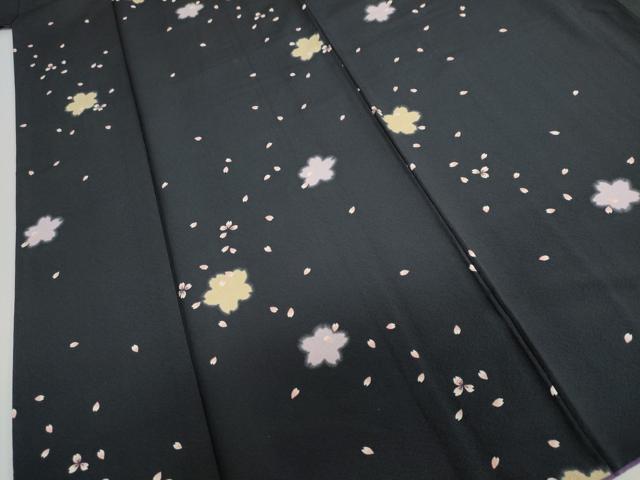 平和屋着物●上質な小紋 舞桜文 蛍暈し 黒地 正絹 逸品 DABB0853ud