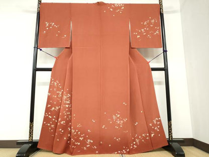 平和屋着物●訪問着 総刺繍 敷松葉草花文 暈し染め 金糸 正絹 逸品 DABB0854ud