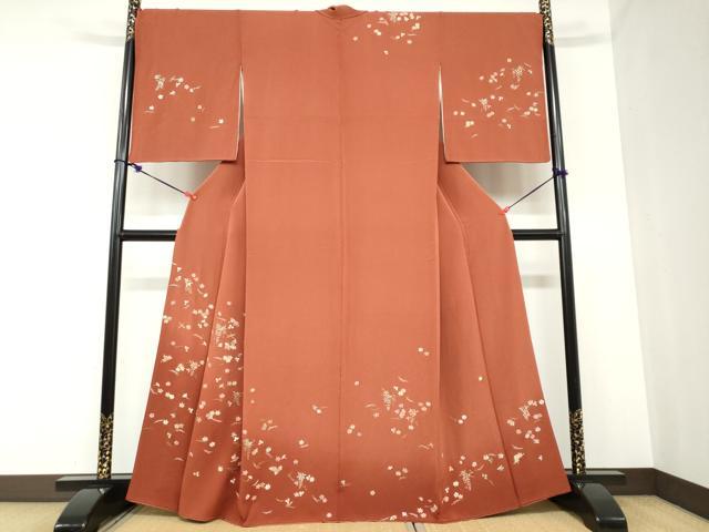 平和屋着物●訪問着 総刺繍 敷松葉草花文 暈し染め 金糸 正絹 逸品 DABB0854ud