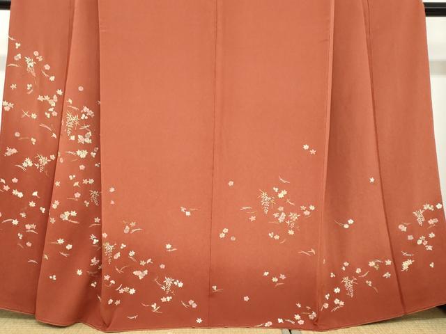 平和屋着物●訪問着 総刺繍 敷松葉草花文 暈し染め 金糸 正絹 逸品 DABB0854ud