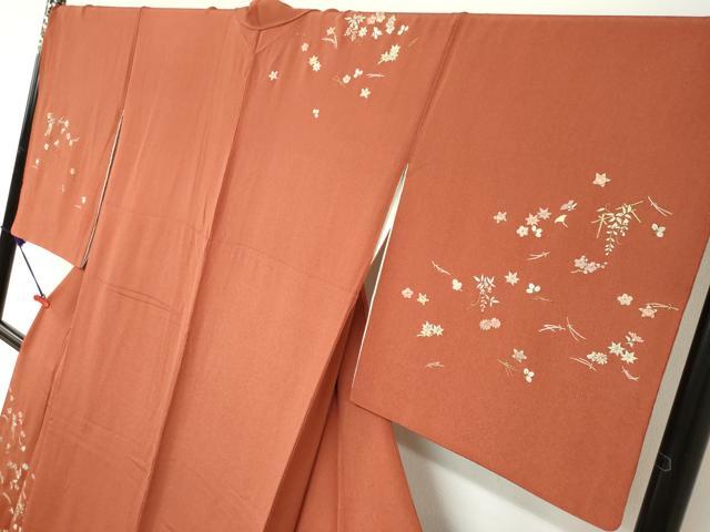 平和屋着物●訪問着 総刺繍 敷松葉草花文 暈し染め 金糸 正絹 逸品 DABB0854ud