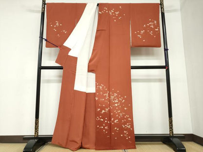 平和屋着物●訪問着 総刺繍 敷松葉草花文 暈し染め 金糸 正絹 逸品 DABB0854ud