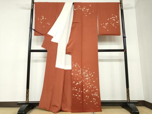 平和屋着物●訪問着 総刺繍 敷松葉草花文 暈し染め 金糸 正絹 逸品 DABB0854ud