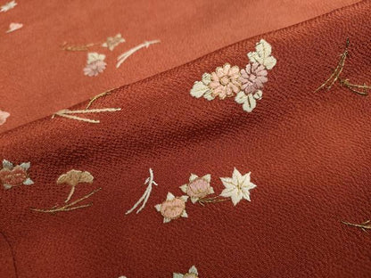 平和屋着物●訪問着 総刺繍 敷松葉草花文 暈し染め 金糸 正絹 逸品 DABB0854ud