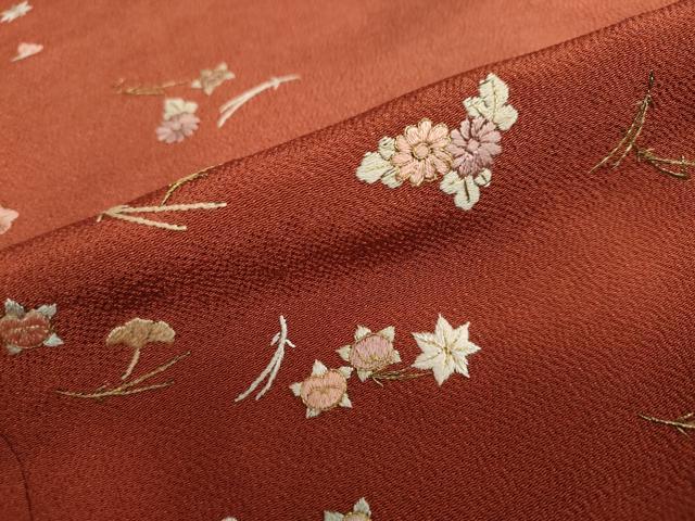 平和屋着物●訪問着 総刺繍 敷松葉草花文 暈し染め 金糸 正絹 逸品 DABB0854ud