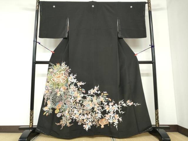 平和屋着物●豪華黒留袖 友禅 花車文 正絹 逸品 DABB0874ud