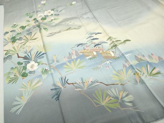 平和屋着物●訪問着 友禅 作家物 風景草花文 暈し染め 正絹 逸品 DABB0878ud