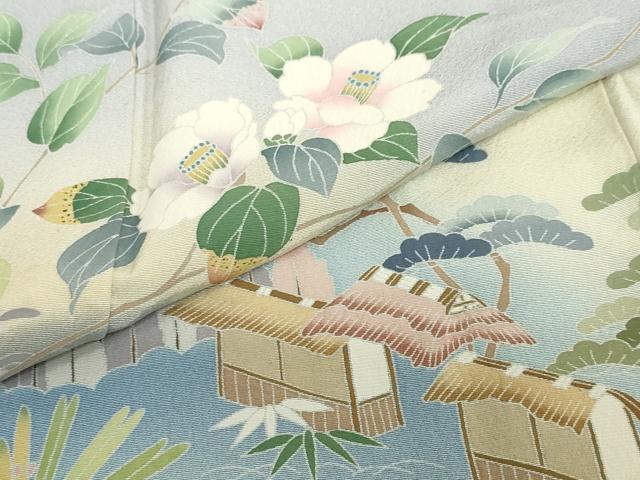 平和屋着物●訪問着 友禅 作家物 風景草花文 暈し染め 正絹 逸品 DABB0878ud
