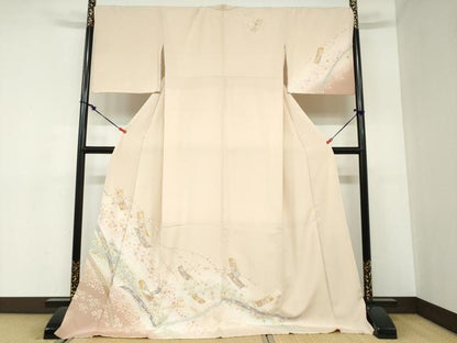 平和屋着物●訪問着 駒刺繍 短冊草花文 暈し染め 金彩 ロング丈 正絹 逸品 DABB0879ud