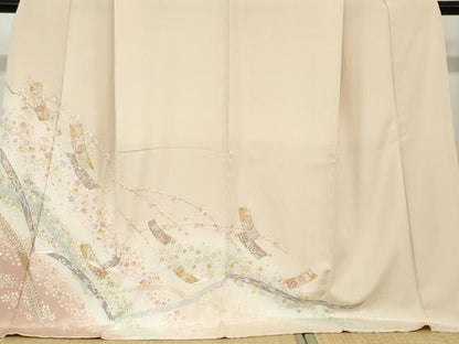 平和屋着物●訪問着 駒刺繍 短冊草花文 暈し染め 金彩 ロング丈 正絹 逸品 DABB0879ud
