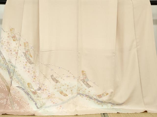 平和屋着物●訪問着 駒刺繍 短冊草花文 暈し染め 金彩 ロング丈 正絹 逸品 DABB0879ud