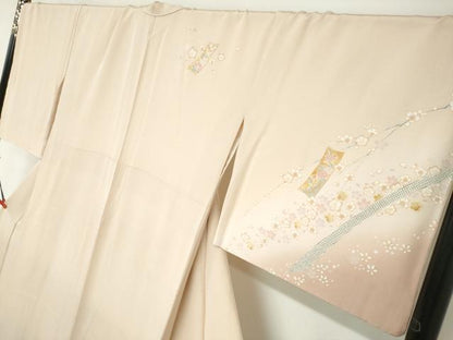 平和屋着物●訪問着 駒刺繍 短冊草花文 暈し染め 金彩 ロング丈 正絹 逸品 DABB0879ud
