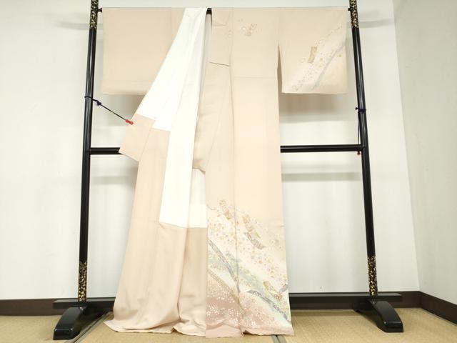 平和屋着物●訪問着 駒刺繍 短冊草花文 暈し染め 金彩 ロング丈 正絹 逸品 DABB0879ud