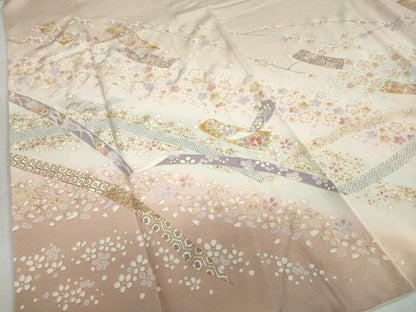 平和屋着物●訪問着 駒刺繍 短冊草花文 暈し染め 金彩 ロング丈 正絹 逸品 DABB0879ud
