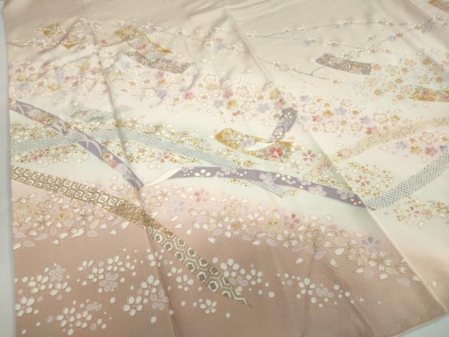 平和屋着物●訪問着 駒刺繍 短冊草花文 暈し染め 金彩 ロング丈 正絹 逸品 DABB0879ud