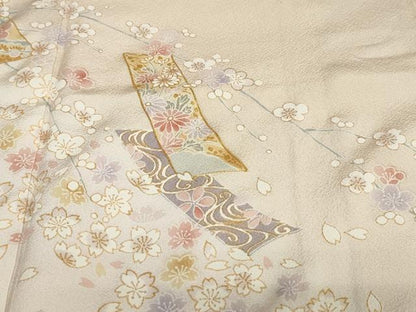 平和屋着物●訪問着 駒刺繍 短冊草花文 暈し染め 金彩 ロング丈 正絹 逸品 DABB0879ud