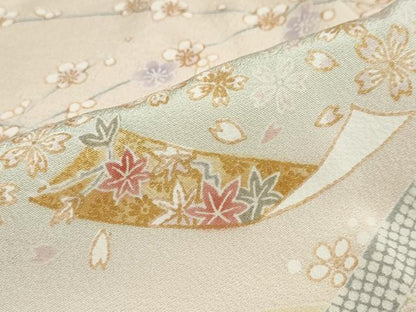 平和屋着物●訪問着 駒刺繍 短冊草花文 暈し染め 金彩 ロング丈 正絹 逸品 DABB0879ud