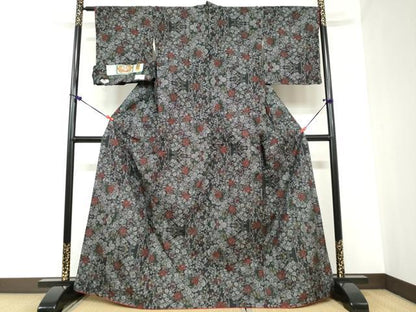 平和屋着物●本場大島紬 7マルキ 草花文 和田紬工場謹製 証紙付き 正絹 逸品 DABB0889ud