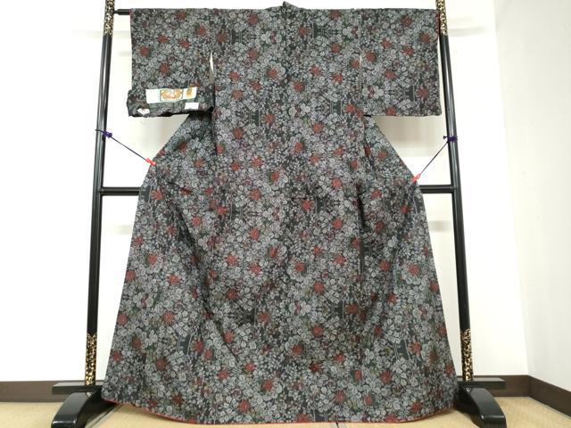 平和屋着物●本場大島紬 7マルキ 草花文 和田紬工場謹製 証紙付き 正絹 逸品 DABB0889ud
