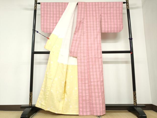 平和屋着物●上質な紬 格子文 正絹 逸品 DABB0896ud