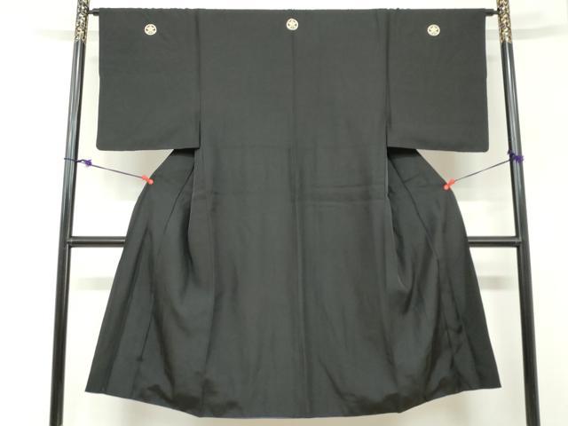 平和屋着物●男性 黒紋付 長羽織セット 羽裏：人物風景文 正絹 逸品 DABB0912ud