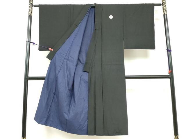 平和屋着物●男性 黒紋付 長羽織セット 羽裏：人物風景文 正絹 逸品 DABB0912ud