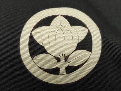 平和屋着物●男性 黒紋付 長羽織セット 羽裏：人物風景文 正絹 逸品 DABB0912ud
