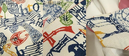 平和屋着物●上質な小紋　型染め　風景文字文　アルファベット　鬼しぼ縮緬　正絹　逸品　DABB0916ud