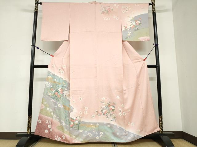 平和屋着物●訪問着 流水草花文 暈し染め 金彩 正絹 逸品 DABB0917ud
