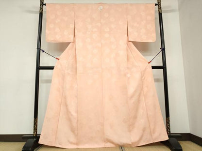 平和屋着物●上質な色無地 菊尽くし地紋 一斤染色 正絹 逸品 未使用 DABB0918ud