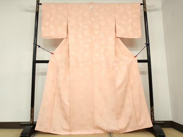 平和屋着物●上質な色無地 菊尽くし地紋 一斤染色 正絹 逸品 未使用 DABB0918ud