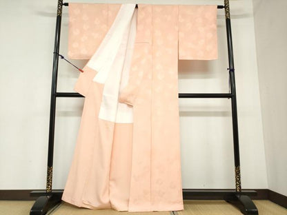 平和屋着物●上質な色無地 菊尽くし地紋 一斤染色 正絹 逸品 未使用 DABB0918ud
