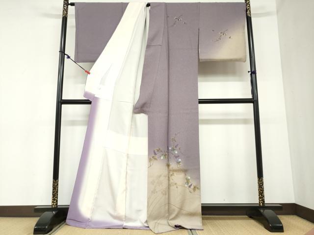 平和屋着物●訪問着 葡萄蔦の葉文 暈し染め 金銀彩 正絹 逸品 DABB0922ud