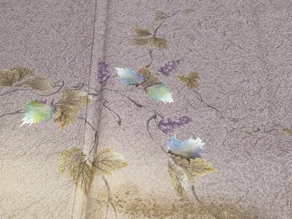 平和屋着物●訪問着 葡萄蔦の葉文 暈し染め 金銀彩 正絹 逸品 DABB0922ud