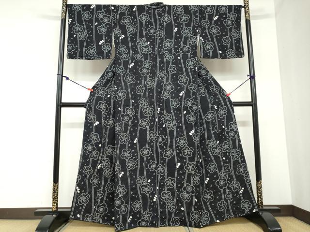 平和屋着物●上質な小紋　絞り　舞梅文　黒地　正絹　逸品　DABB0927ud
