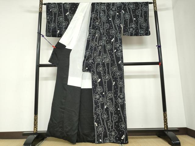 平和屋着物●上質な小紋　絞り　舞梅文　黒地　正絹　逸品　DABB0927ud