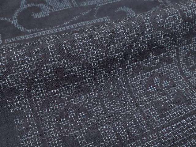 平和屋着物●本場結城玉紬　80亀甲　結識苑　変わり格子草花文　証紙付き　正絹　逸品　未使用　DABB0930ud